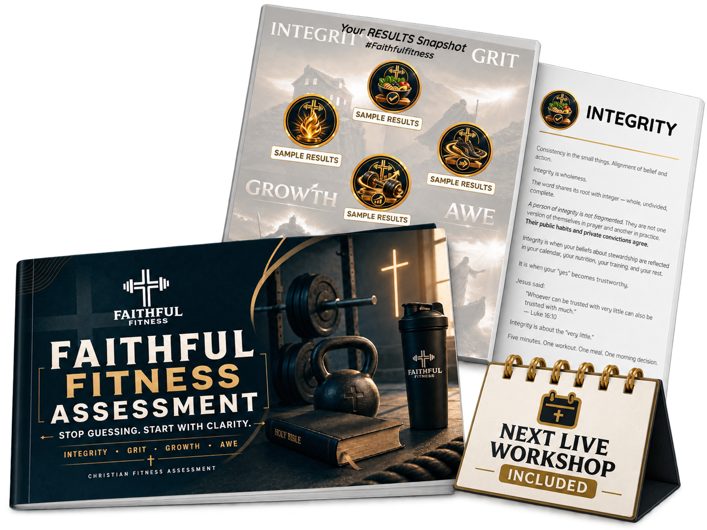 Example Faithful Fitness personalized assessment report with sample results and live workshop access